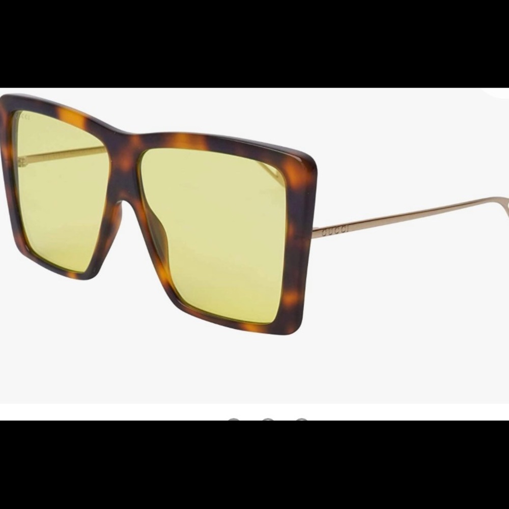 Gucci Square Tortoiseshell Frame Sunglasses with Yellow Lenses